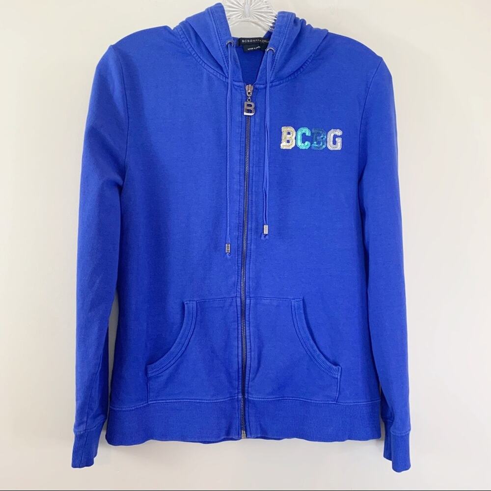 BCBGMaxAzria Royal Blue Sequined Zip-Up Hoodie